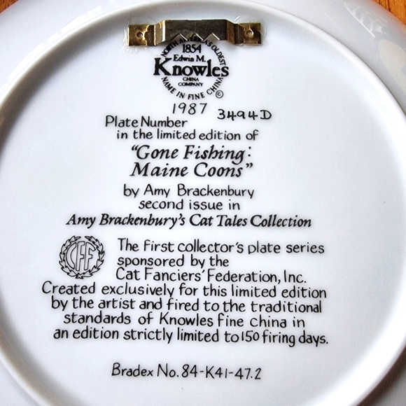 Amy Brackenbury "Gone Fishing: Maine Coons" 2nd Issue Collectors Plate - Picture 4 of 5